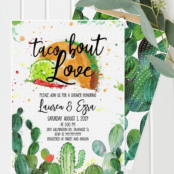 Fiesta Shower Invitation - Cactus, Taco Bout Love Baby, Bridal and/or Wedding Shower Southwestern Shower, Taco Tuesday Gender Neutral TB121