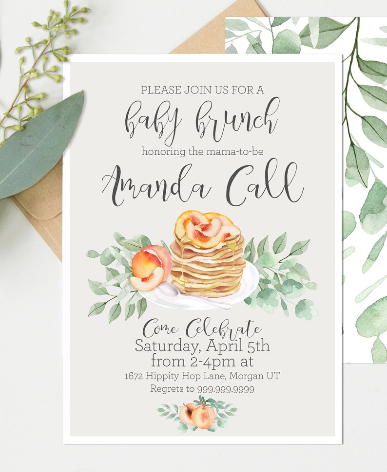Pancakes Brunch Baby Shower Invitation Peaches Gender Etsy