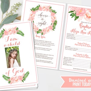 LDS Girls Baptism Program Fully Editable Photo Option, Printable Folded Baptism Program Great to be 8 Mormon Baptism Program INSTANT image 1