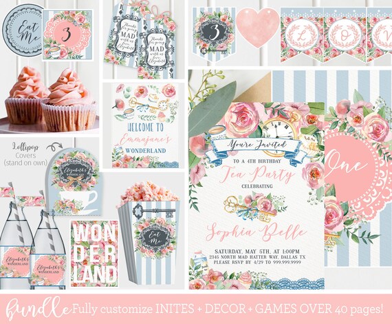 BUNDLE Floral Tea Party Invitation Decor Games Tea Party - Etsy