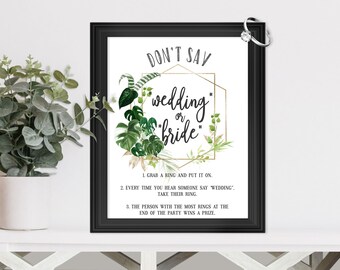 Don't say Bride or Wedding, Bridal Shower Game, Green Palm Leaves, Luau Bridal Shower Game, Wedding Shower, Bridal Shower  PL19