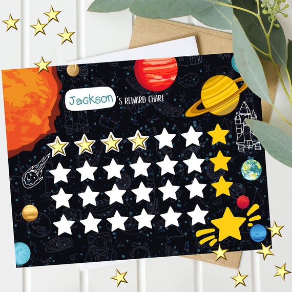Kids Reward Chart, sticker chart, Punch Cards - Boys - Space Cosmos and Planets - Habit Tracker - Responsibility Chart - printable download Il_570xn