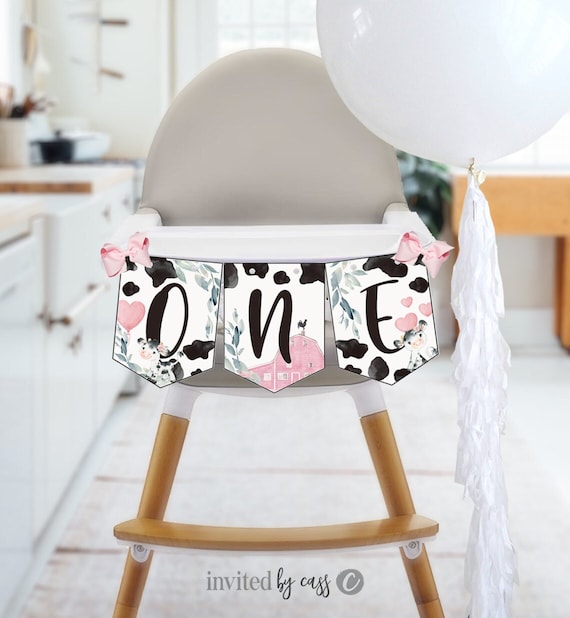 High Chair ONE Birthday Banner, Pink Holy Cow First Birthday, 1st Decorations, Girl Holy Cow I'm One Download Printable Il_570xn