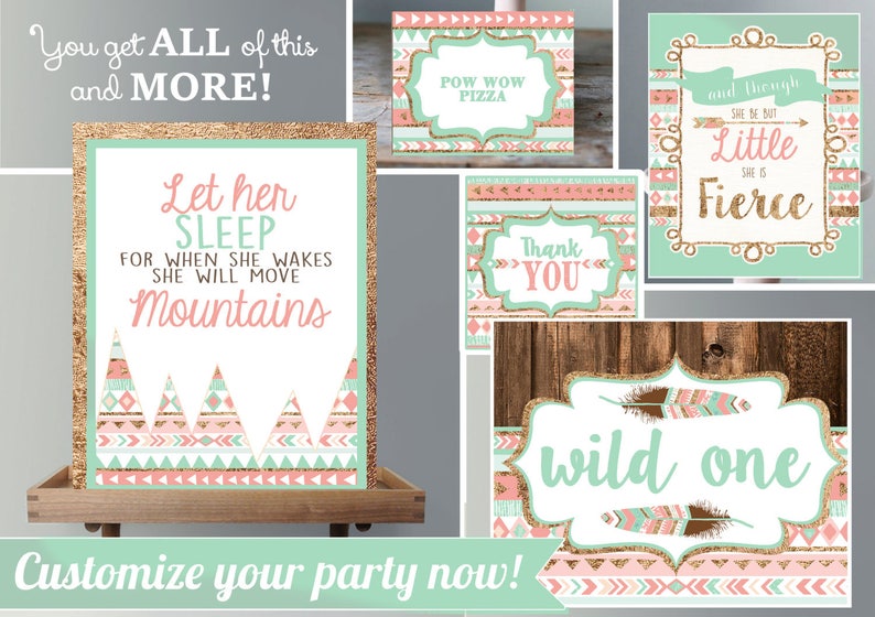 Wild ONE Pink First Birthday Invitation Printable Invites and Decor Tribal First Birthday Wild One Birthday Kit Instant Download image 6