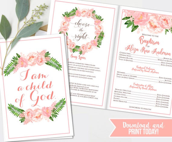 LDS Girls Baptism Program - Fully Editable - Printable Folded Baptism ...