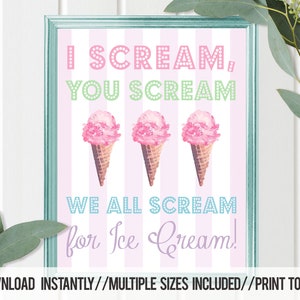 Ice Cream wall art, PRINT Girls Room Decor, Pastels Pink, I Scream you scream print, Ice Cream Party, Ice Cream Watercolor art, Instant