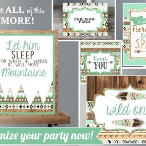 Wild One Birthday Invitation with Decor brown mint teal and gold Tribal First Birthday Party BOY Printable Invite and Decor image 5