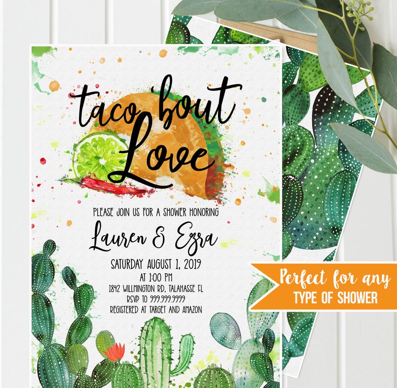 Fiesta Shower Invitation Cactus, Taco Bout Love Baby, Bridal and/or Wedding Shower Southwestern Shower, Taco Tuesday Gender Neutral TB121 image 8