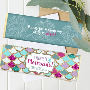 Mermaid Birthday Candy bar Wrappers, Purple Teal Gold under the sea, Mermaid Birthday Party,  Instant Download