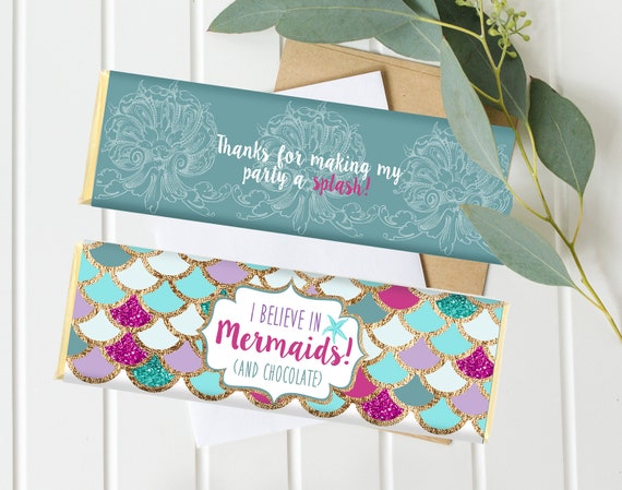 Mermaid Birthday Candy bar Wrappers, Purple Teal Gold under the sea, Mermaid Birthday Party, Instant Download Il_570xn