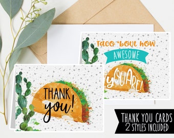 Taco Party Thank you cards - Download & Print Now - Shower, birthday, celebration - Taco 'bout awesome - Thank you Note - Digital File