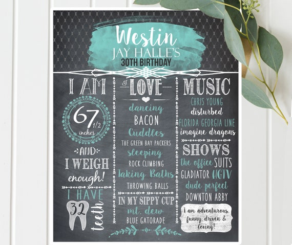 30th birthday chalkboard sign man woman birthday poster 30th birthday poster