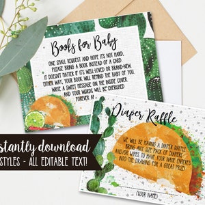 Fiesta Baby Shower Books for Baby & Diaper Raffle Inserts - printable - shower games - Taco Bout Love Baby Shower Southwestern Shower