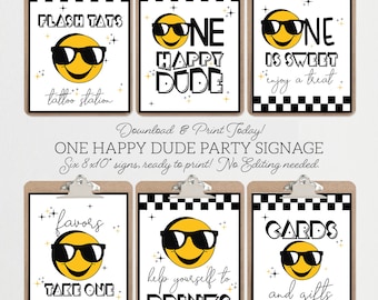 One Happy Dude Birthday Signs, One Happy Dude Birthday Boy, Happy Face Boys First Birthday, 1st Birthday Decor, Groovy Emoji 65712