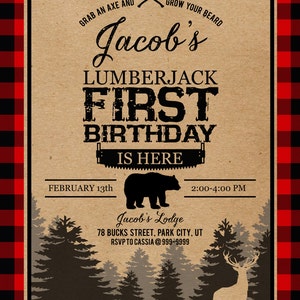 Lumberjack first birthday invites Photo Buffalo Plaid Lumberjack birthday Printable Invite Digital Download image 7