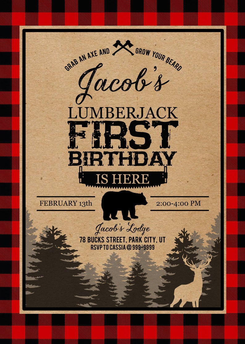 Lumberjack first birthday invites Photo Buffalo Plaid Lumberjack birthday Printable Invite Digital Download image 7