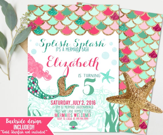 Mermaid birthday Invitations - Pink Girls Birthday - Mermaid Birthday Party - Instant Download Il_570xn