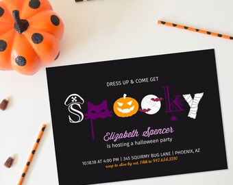 Halloween Invitations - Kids Halloween Party Invitations - Halloween Birthday Invitations - INSTANT ACCESS - Halloween Party Supplies - Girl