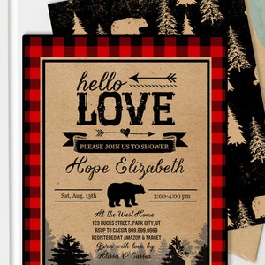 Buffalo Plaid Bridal Shower Invitation Rustic Shower Invites Flannel Lumberjack Wedding Shower Invitation Red Plaid INSTANT Download image 2