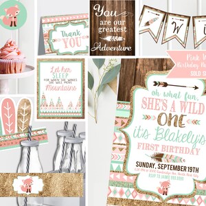 Personalized First 1st Birthday Chalkboard Sign Wild One girl Printable first birthday chalkboard sign Tribal theme pink coral image 6