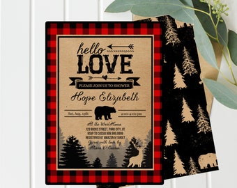 Buffalo Plaid Bridal Shower Invitation - Rustic Shower Invites - Flannel Lumberjack Wedding Shower Invitation - Red Plaid - INSTANT Download