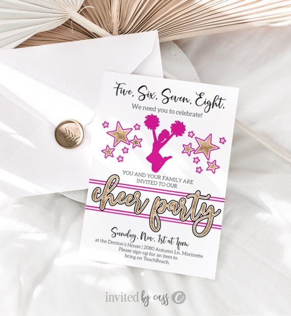 Cheer Birthday Invitation, Cheer party Editable Cheerleader tailgate game time, PICK YOUR TEAM Color, Girl Birthday template, Instant Il_570xn