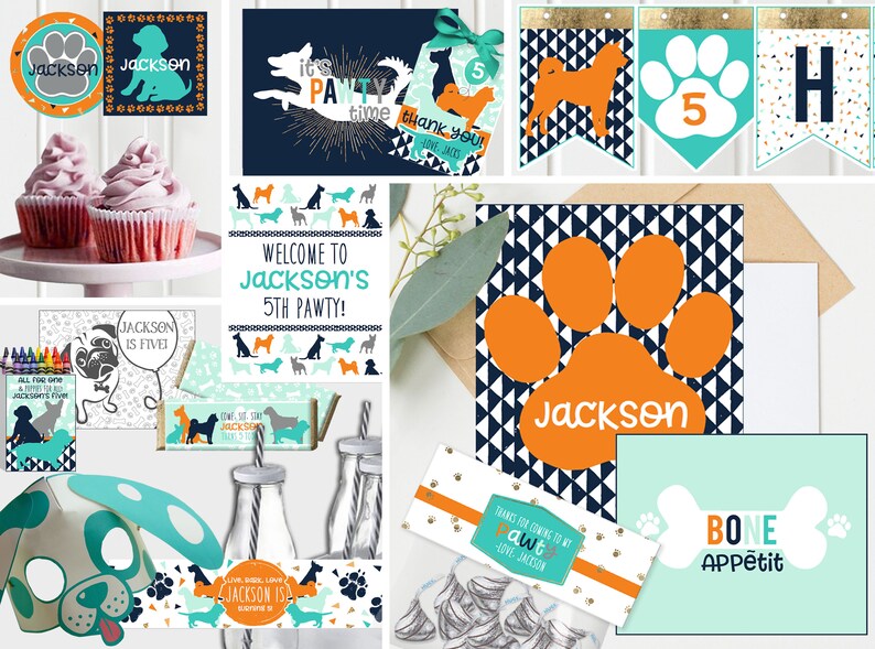 Boy Puppy Birthday Party Decorations Teal Blue Orange Boys Etsy