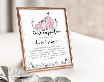 Time Capsule Holy Cow I'm one Girls 1st Birthday, Pink Barn Farm Birthday, Any Age + First Birthday, Printable, Cow Birthday Template