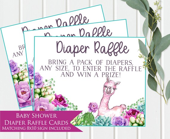Diaper Raffle Cards + Sign Llama Baby Shower, Fiesta, Cactus, Cacti, Desert, Llama Mama, Girl Baby Shower Instant Download, DIY Printable Il_570xn