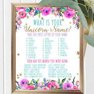 Unicorn Party Unicorn Name - Pink teal and Glitter- Unicorn Birthday Party - Instant Download 8x10