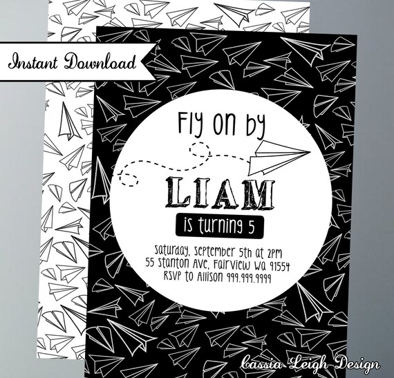 Airplane Boys Birthday - Paper Airplanes Party Invitation - Boys Birthday Party Invitations - Invite Printable Il_570xn