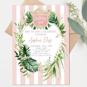 Glamping Troop Beverly Hills Inspired Invitation - Girls Glamping Invite Birthday Invite, Glamping Supplies - G226 - Instant Edit NOW!