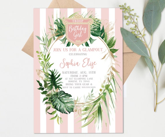 Glamping Troop Beverly Hills Inspired Invitation - Girls Glamping Invite Birthday Invite, Glamping Supplies - G226 - Instant Edit NOW! Il_570xn