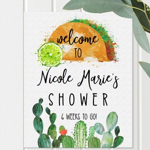 Welcome Fiesta Taco Shower, Custom, Cactus and Tacos, Shower Sign, Bridal / Baby Shower Welcome, Editable Template TF117 / TB121 image 2