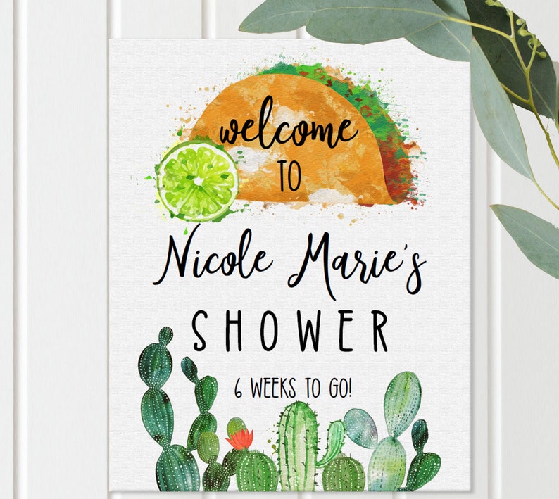 Welcome Fiesta Taco Shower, Custom, Cactus and Tacos, Shower Sign, Bridal / Baby Shower Welcome, Editable Template TF117 / TB121 image 2