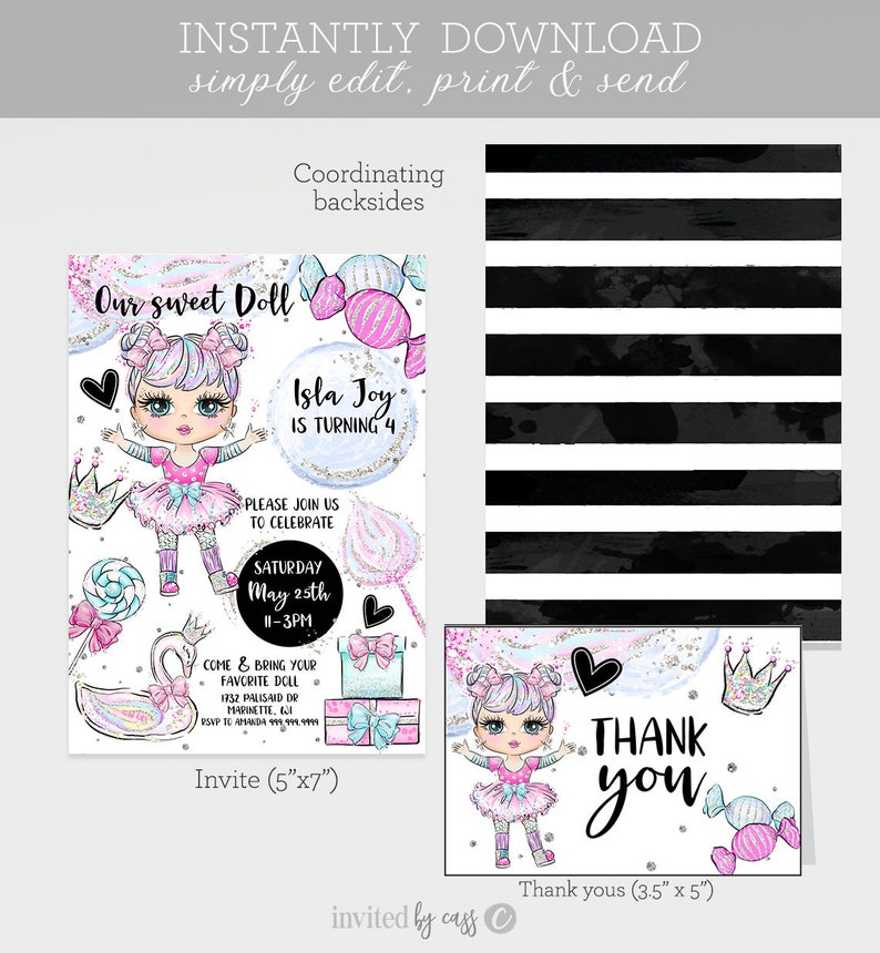 Editable Baby Doll Birthday Invitation Dolly &amp; Me Party - Etsy