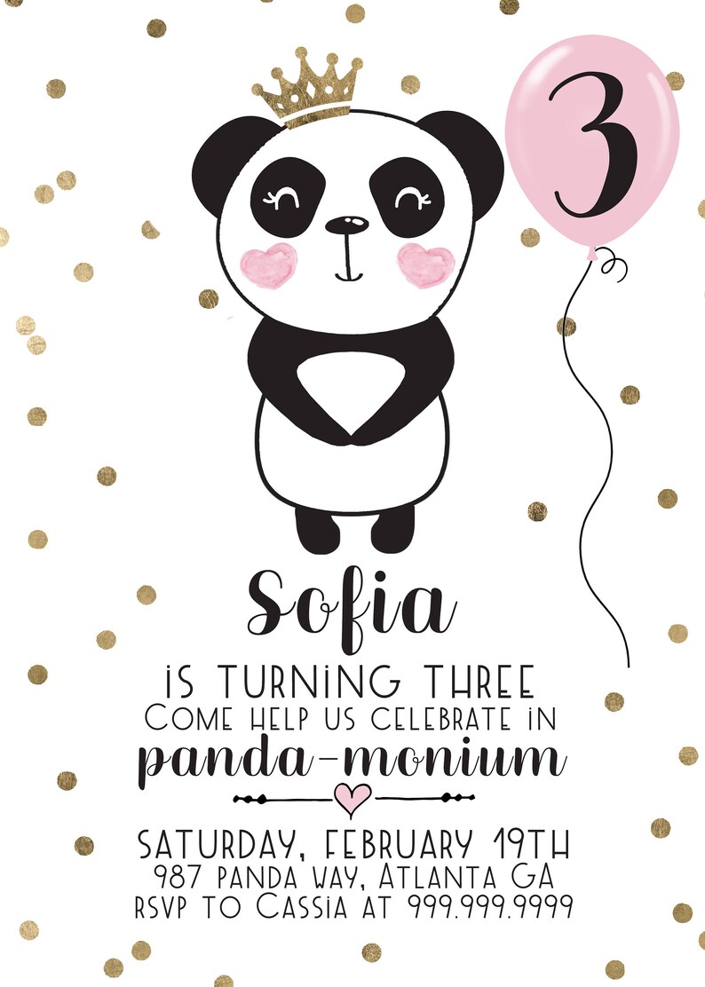 Panda Birthday Invitations and Decorations Black White and Pink with Gold Panda Princess Girls Birthday Full Collection Digital image 2