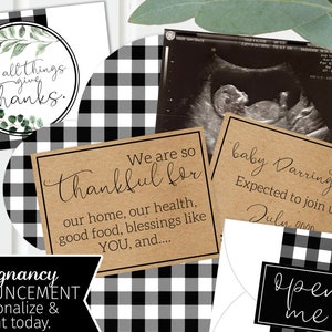 Pregnancy Announcement - Printable - Grandparents - Gender Reveal - Fall Thanksgiving - Buffalo Plaid - Baby Announcement - Ultrasound
