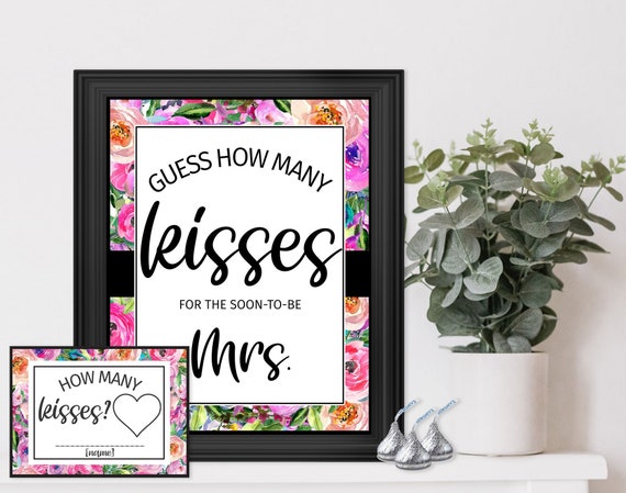 Guess how many kisses, Bridal Shower Game, Kiss the Miss, Bright Floral Shower, Drive Thru Drive by Shower Game, Wedding Shower, Bridal Il_570xn