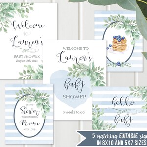 Bundle Baby Boy Shower Decor Shower Games, Printable Blue Greenery Pancakes Baby Brunch, Editable Watercolor, Instant Download DB19 image 2
