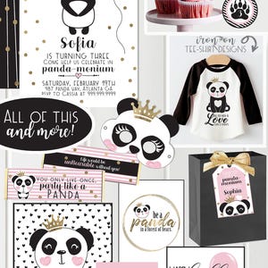 Panda Birthday Invitations and Decorations Black White and Pink with Gold Panda Princess Girls Birthday Full Collection Digital image 7