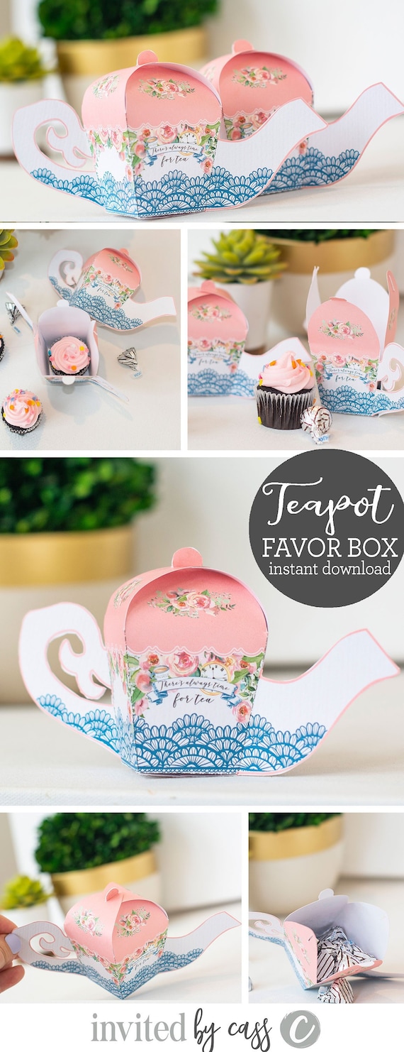 Teapot Favor Boxes INSTANT Download Birthday Bridal Shower Favors