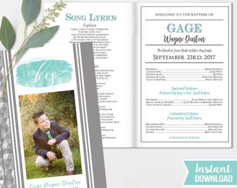 LDS Boys Baptism Program - Photo - Gray teal - Printable Folded Baptism Program - Great to be 8 - Mormon Baptism Program -INSTANT DOWNLOAD