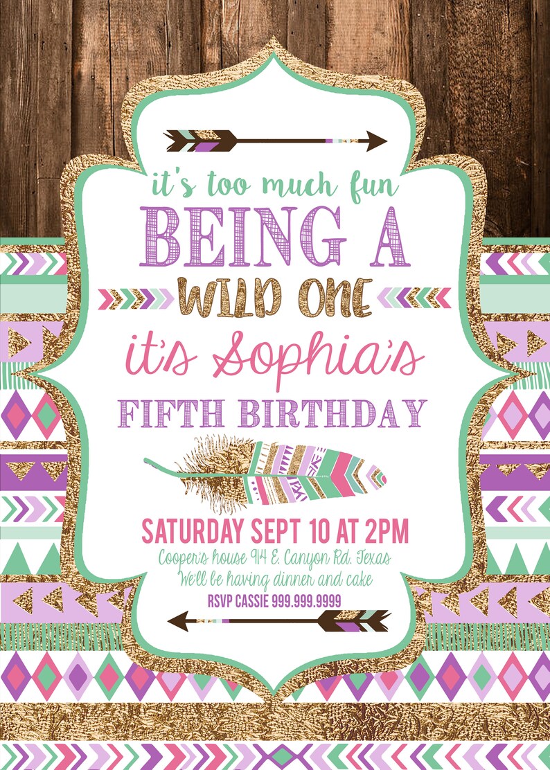 Tribal Wild One Birthday Invitations Girl Printable Etsy