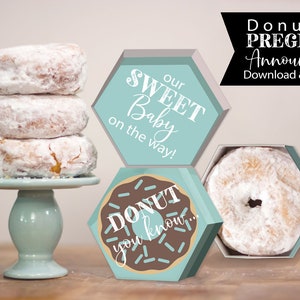 Pregnancy Announcement Donut Box - Printable - Teal Neutral ...