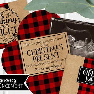 Christmas Pregnancy Announcement - Printable - Grandparents - Gender Reveal - Buffalo Plaid - Baby Announcement - Digital File - Ultrasound