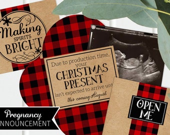 Weihnachten Schwangerschaftsankündigung - Printable - Großeltern - Gender Reveal - Buffalo Plaid - Babyankündigung - Digitale Datei - Ultraschall