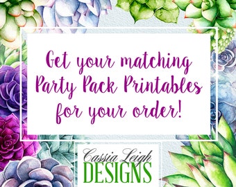 Get matching decor and printables for your Invited by Cass order;  Banners, thank you cards, table signs, etc!