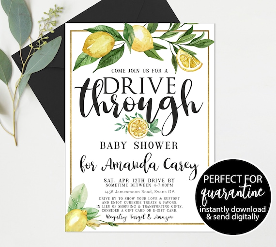 Drive Through Baby Shower Quarantine Lemon Drive By party Invitation