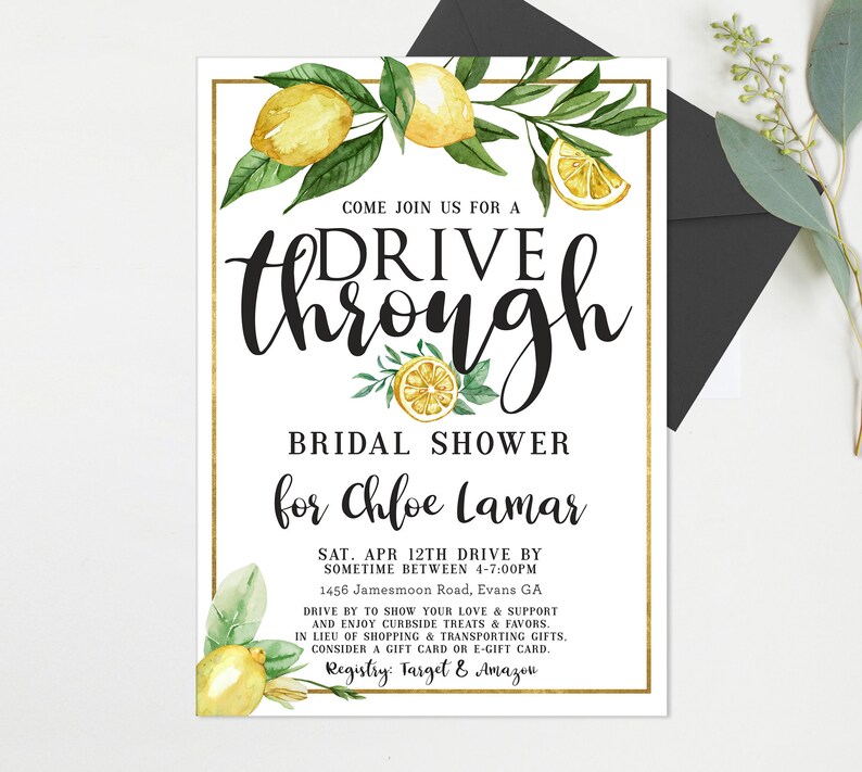 Drive by Bridal Shower Quarantaine Lemon Drive By feestuitnodiging Digitale uitnodiging Sociale afstand Bruiloft Douche Uitnodiging Download LM31 afbeelding 1